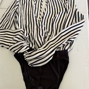 Charlotte Russe Black and White Striped Top Small
